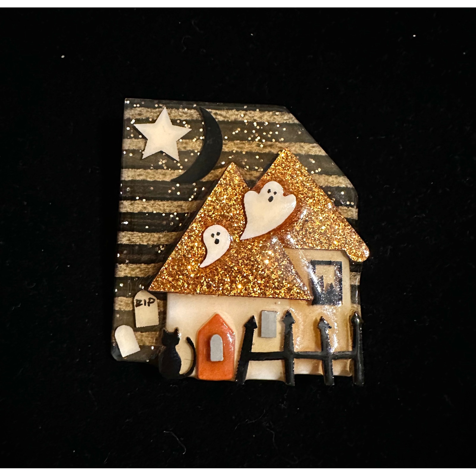 House Pins By Lucinda Halloween Ghosts Cat Tombstones Orange Glitter